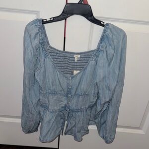 Aerie Light Blue Denim Blouse